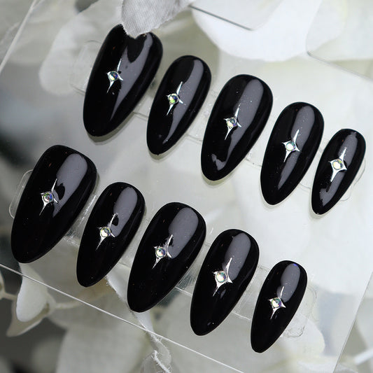 Simple Starry Sky Handmade Almond  Nails A295 - NoirNail