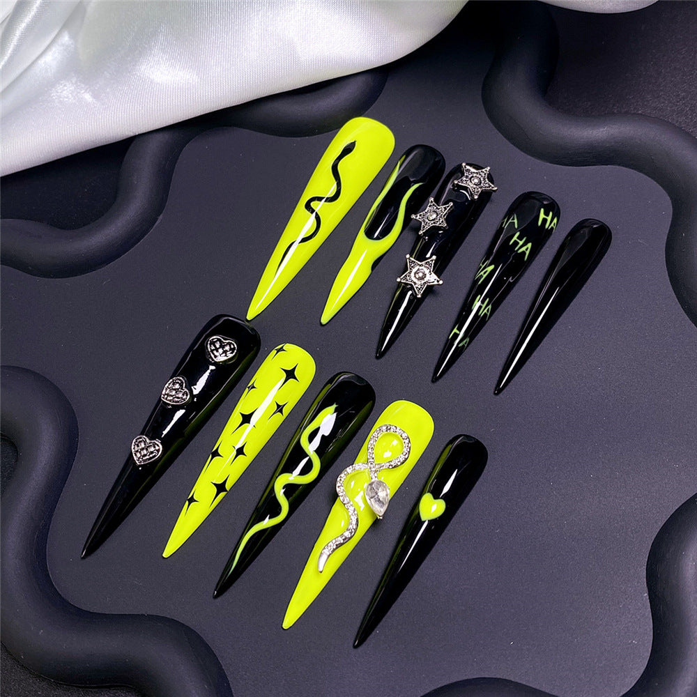 Cool Flame Pentagram Handmade Stiletto Press On Nails A36027