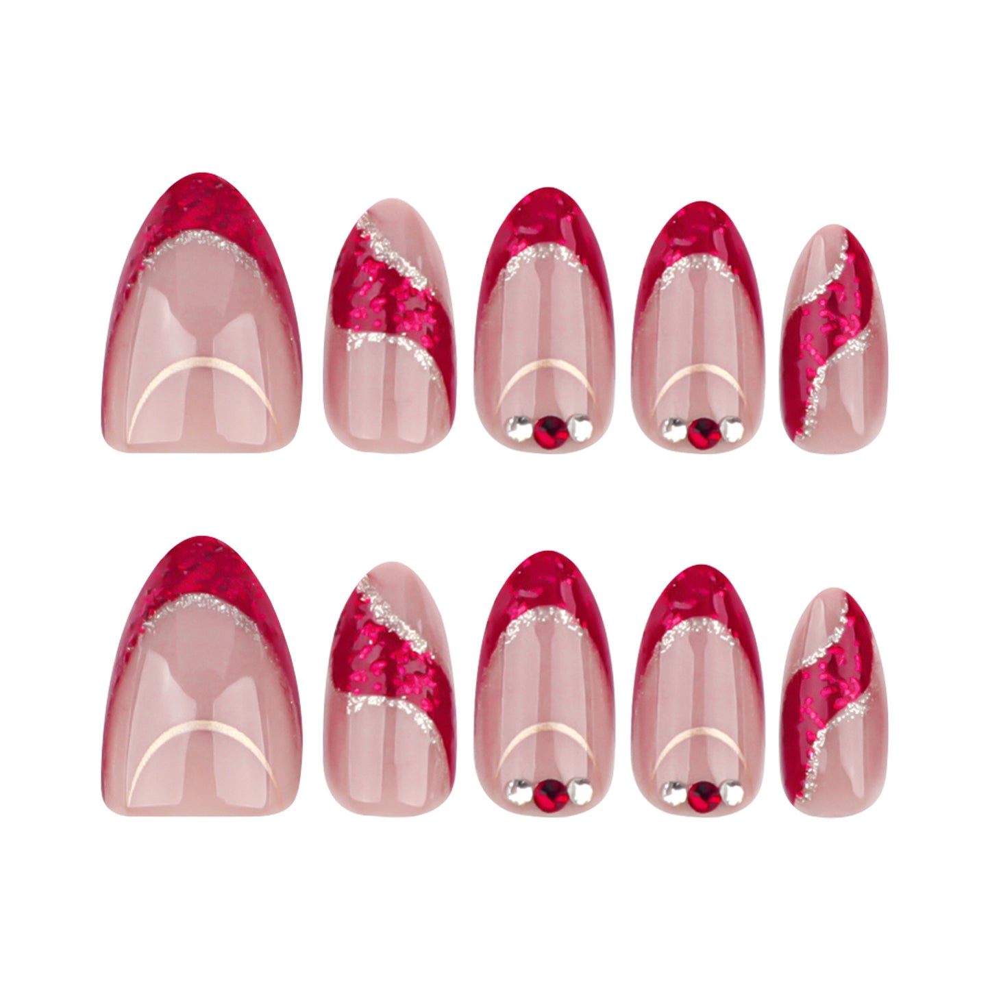 Red French Tip Almond 24PCS Free Size Press on Nails JP3552