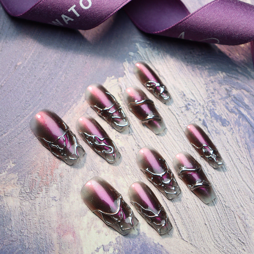 Purple Futuristic Y2K  Handmade Coffin Press on Nails A773