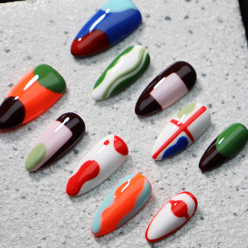 Picasso Abstract Art Handmade Almond  Nails A875 - NoirNail