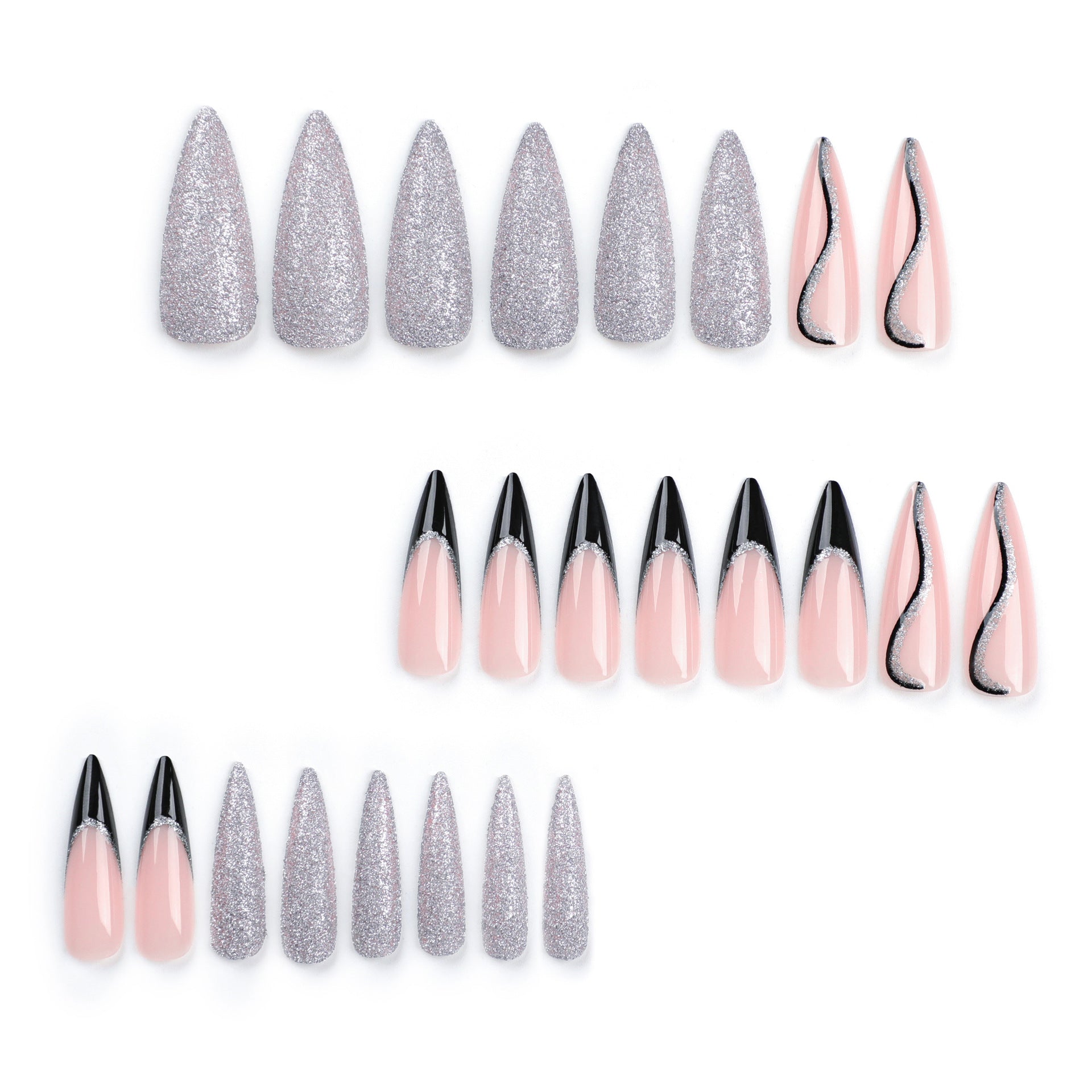 Club Queen French Tip Stiletto 24PCS Free Size Nails JP3111 - NoirNail