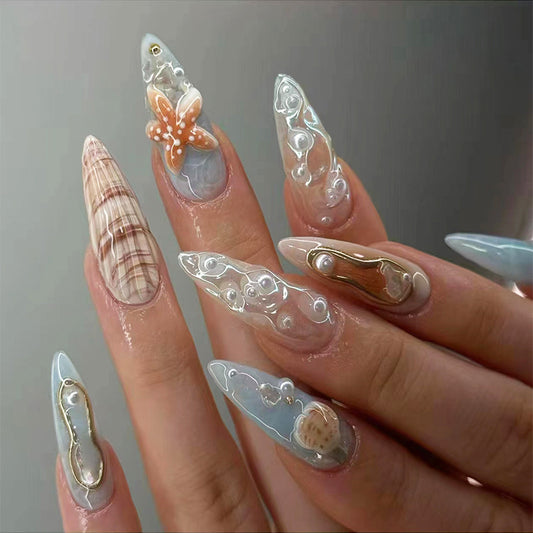 Daughter of The Sea Stiletto 24PCS Free Size Press on Nails Z956