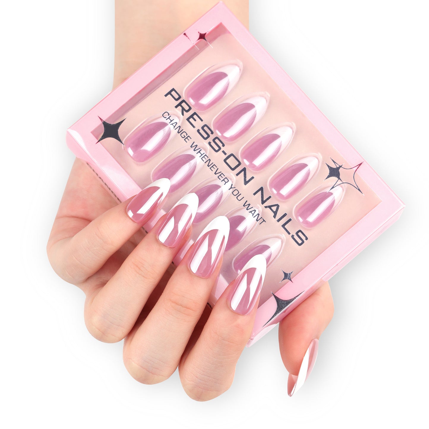 Classic French Tip Almond 30PCS Free Size Press on Nails GD09