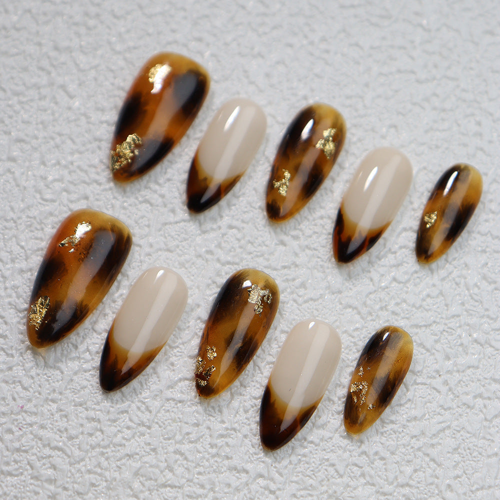 Maillard Amber Smudge French Tip Handmade Almond Press on Nails A868