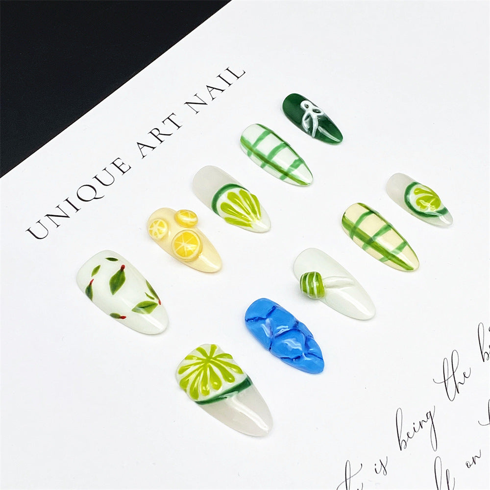 Fruit Platter Handmade Almond Press on Nails A10116