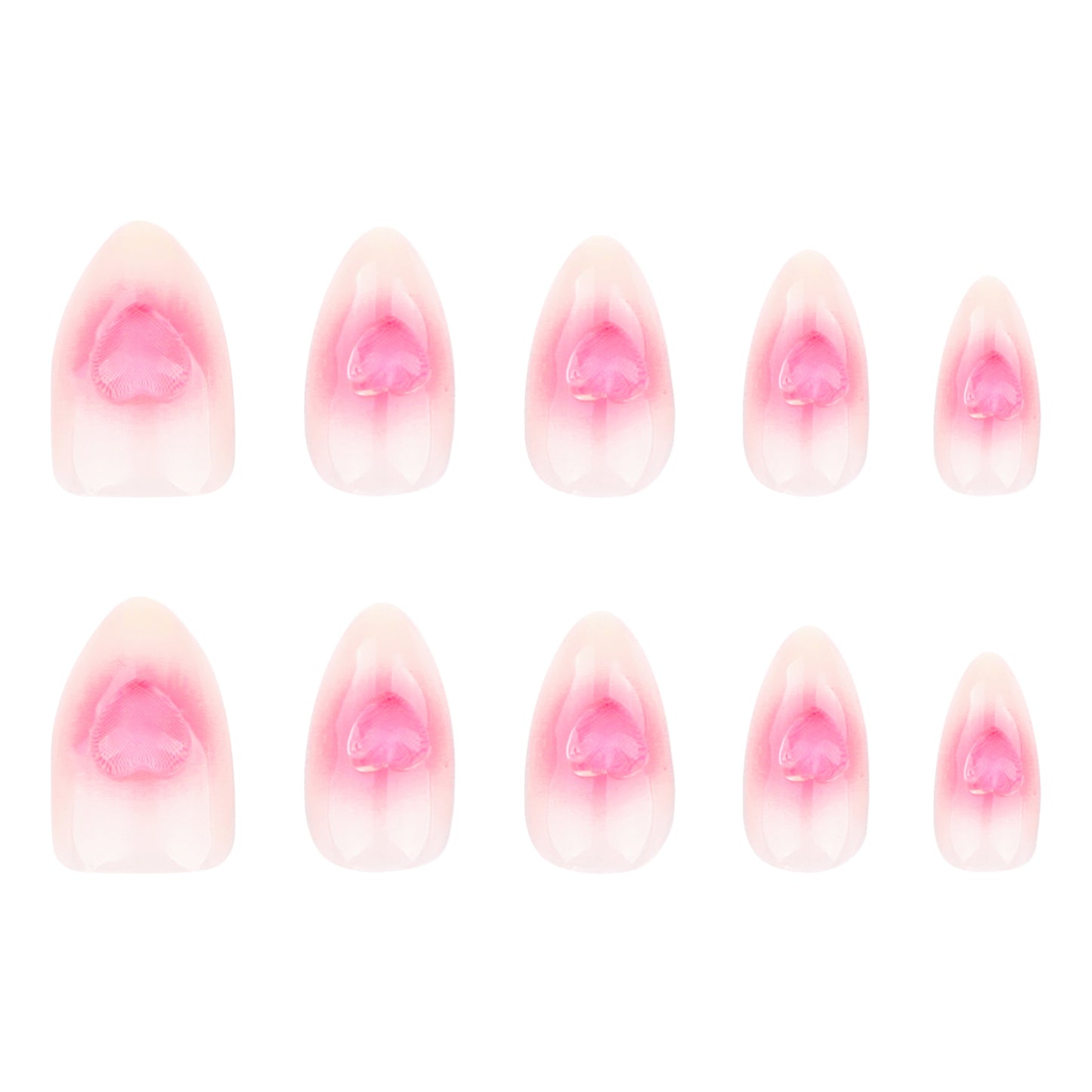 3D Peach Pink Heart  Almond 24PCS Free Size Press on Nails JP3577