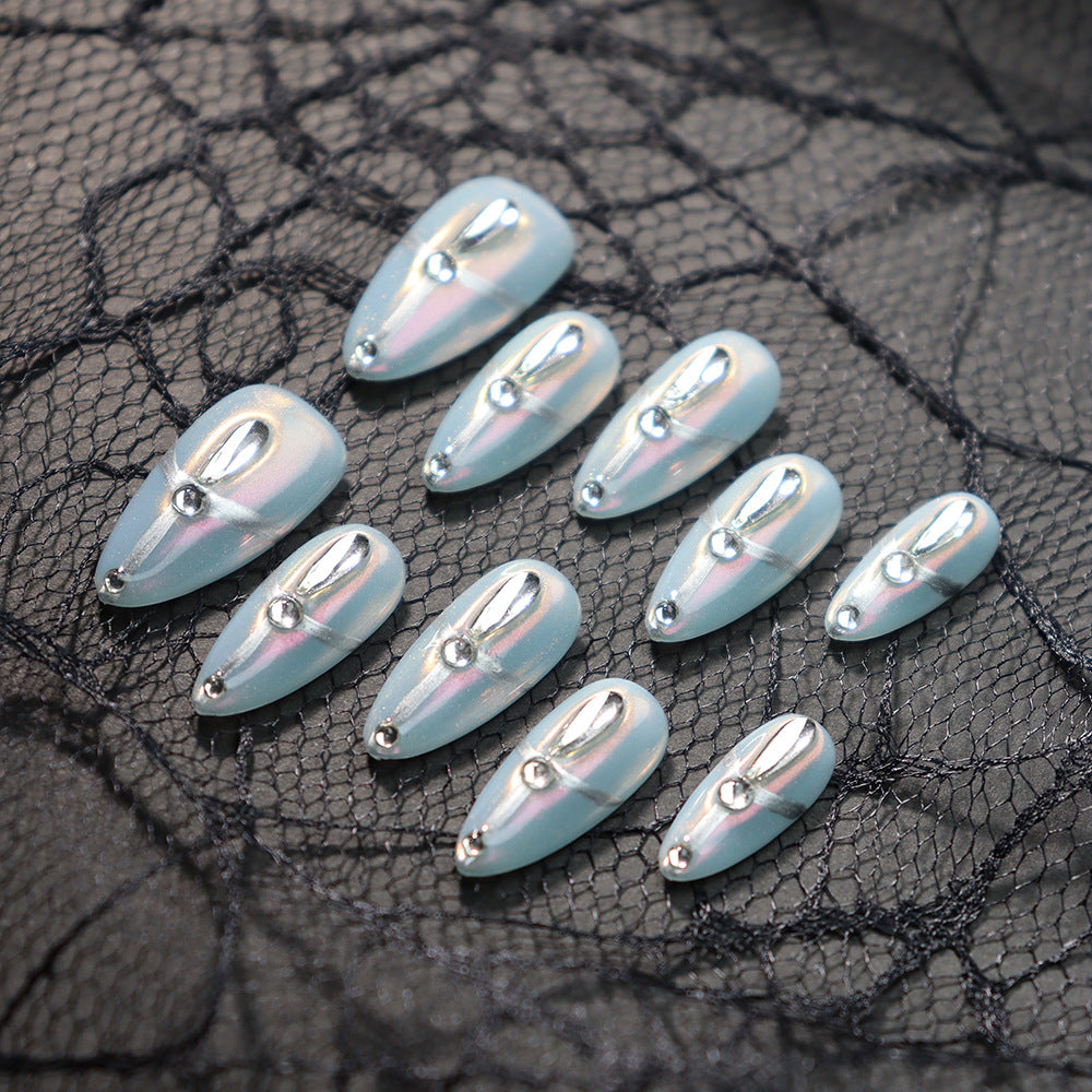 The White Queen Handmade Almond Press on Nails A656