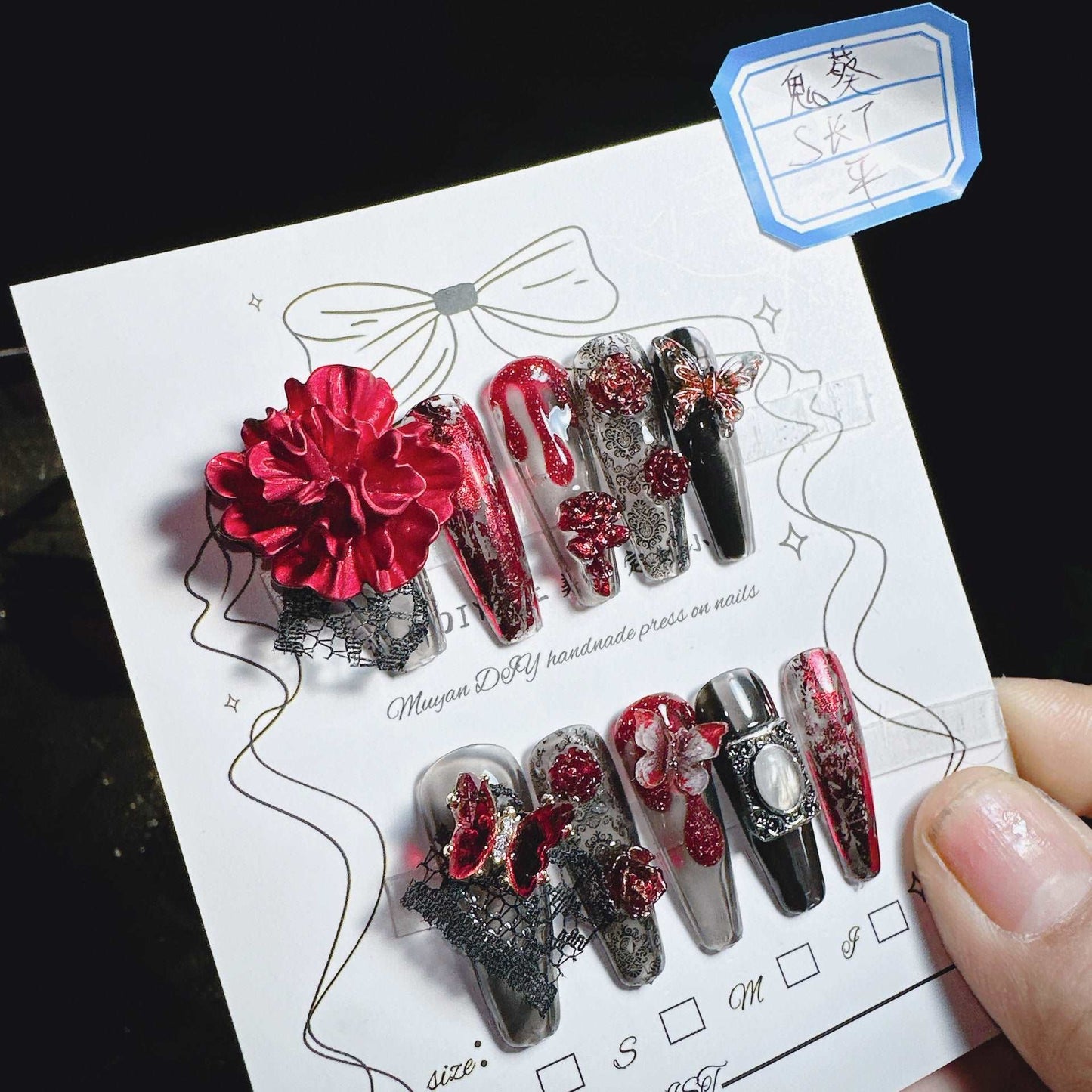 Bleeding Rose 100% Handmade Pressons