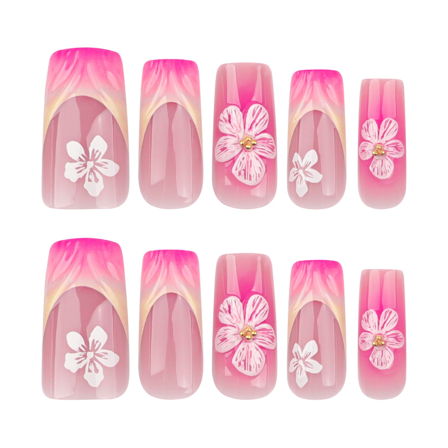 3D Flowers French Blush Duck 24PCS Free Size Press on Nails JP3500