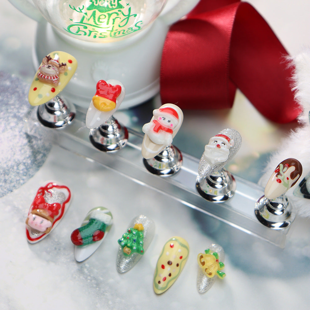 3D Santa Claus Handmade Almond Press On Nails A1042