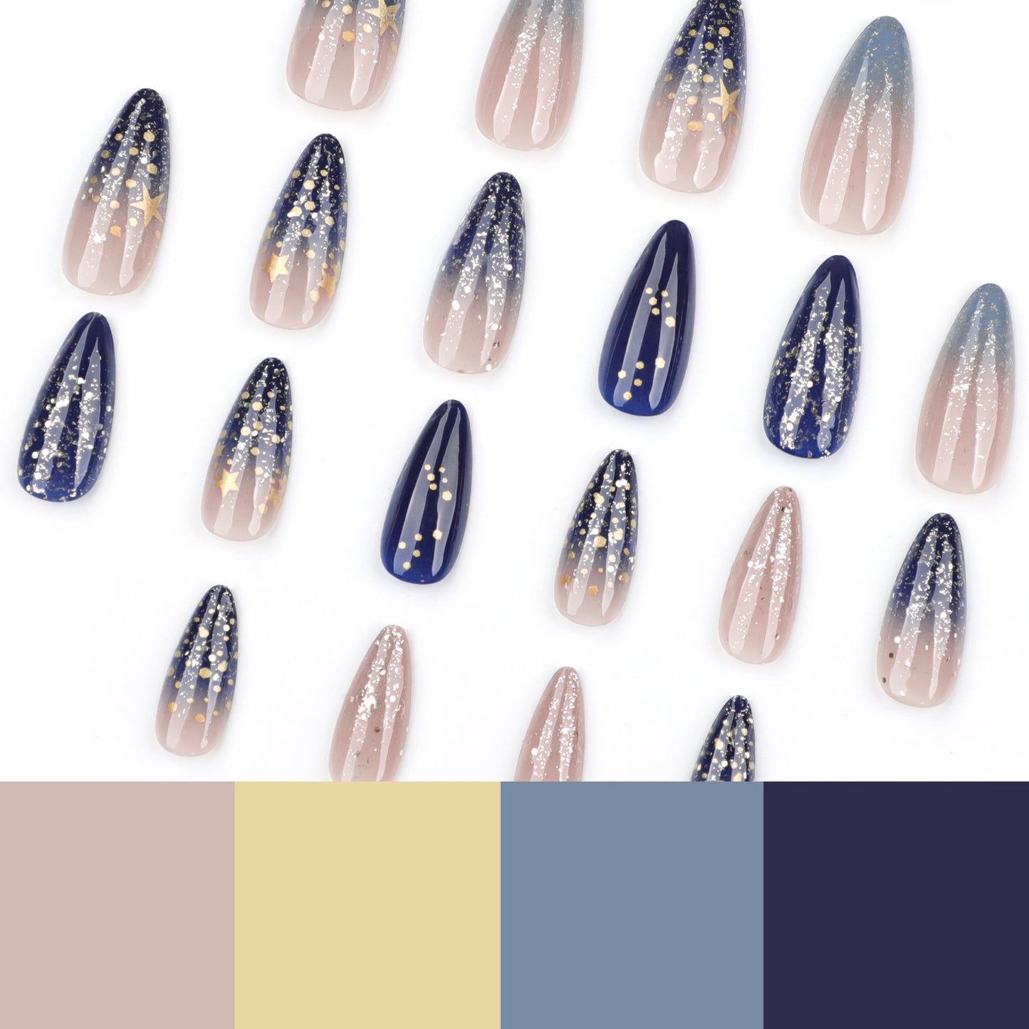 Blue Star French Tip Almond 24PCS Free Size Press on Nails