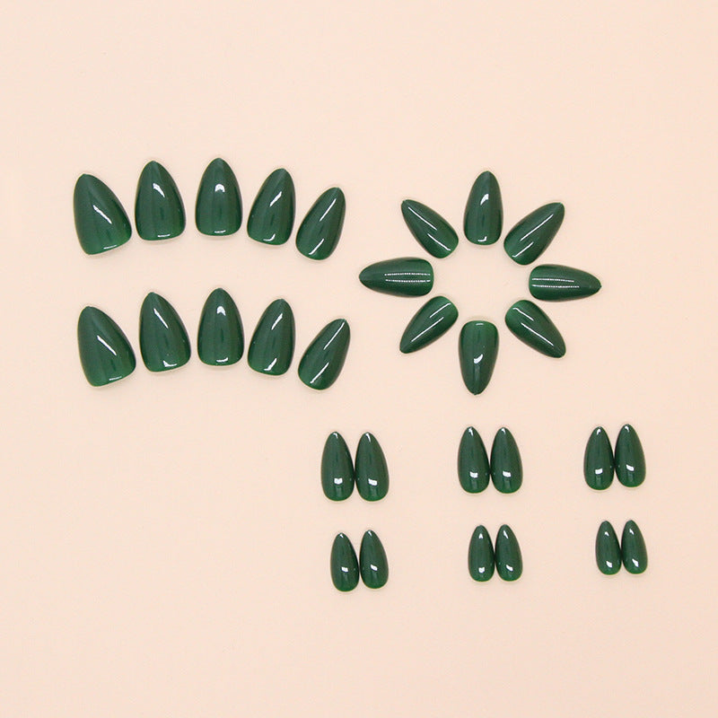 Forest Green Classic Solid Color Almond 24PCS Free Size Press on Nails W1768