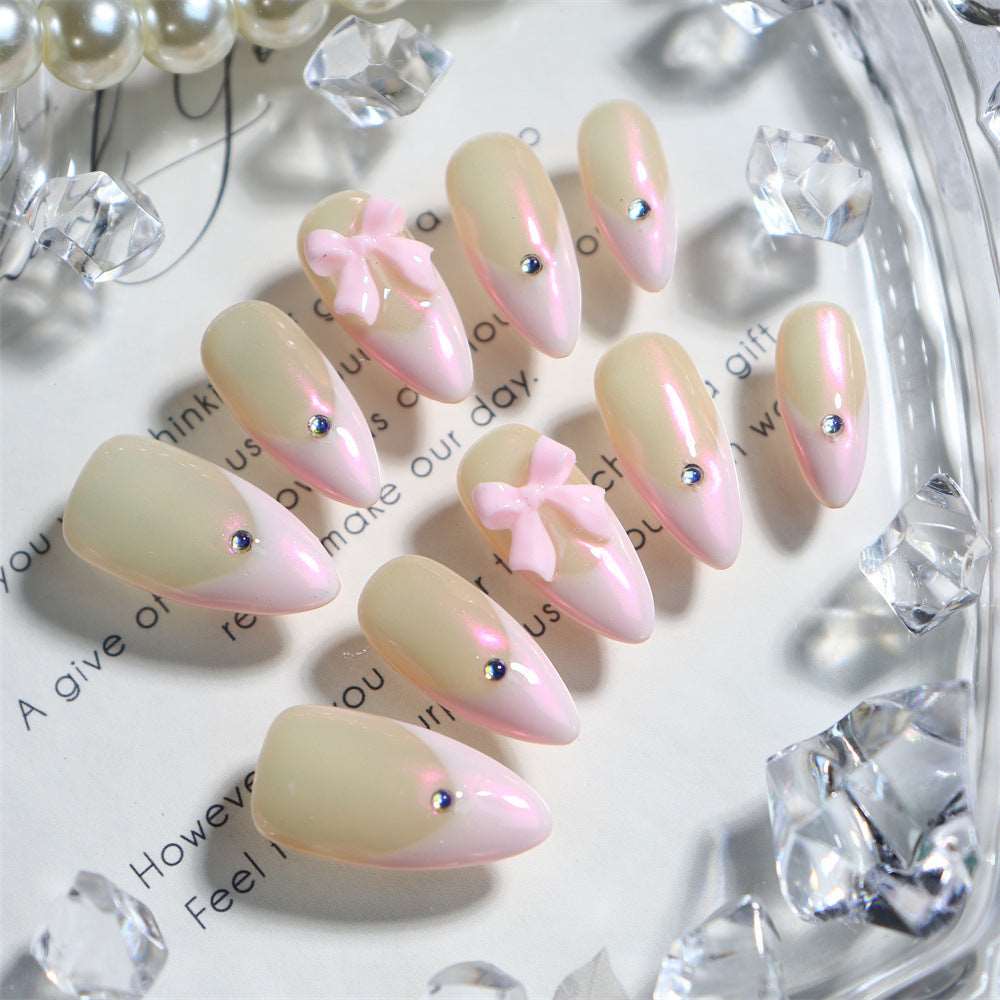 Akoya Girl French Tip Handmade Almond  Nails  A550
