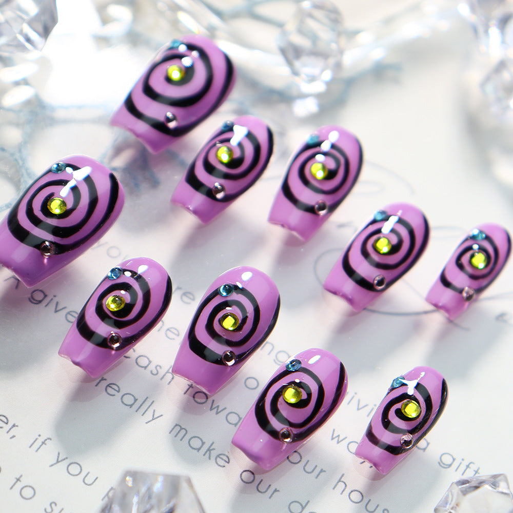 Pop Art Purple Swirls Y2K  Handmade Coffin Nails A702 - NoirNail