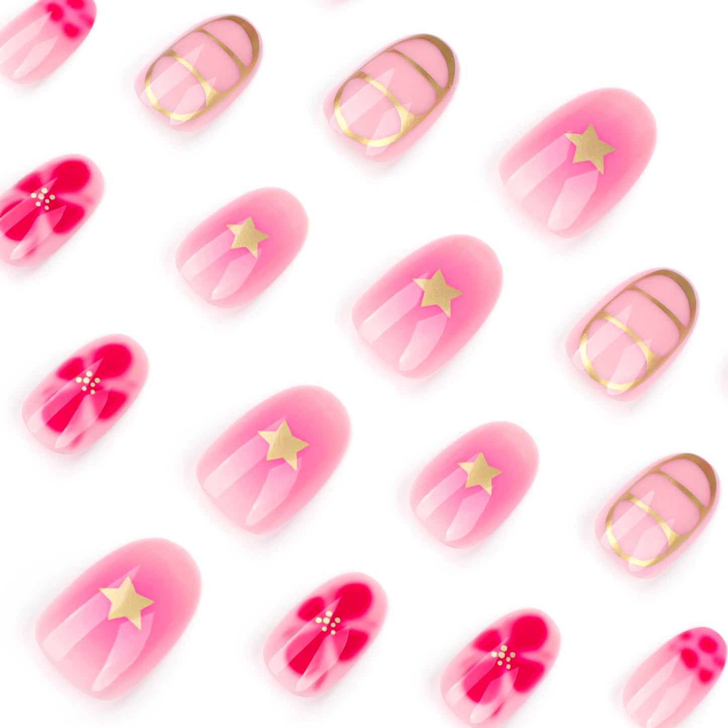 Rose Red Flowers Oval 24PCS Free Size Press on Nails JP3735