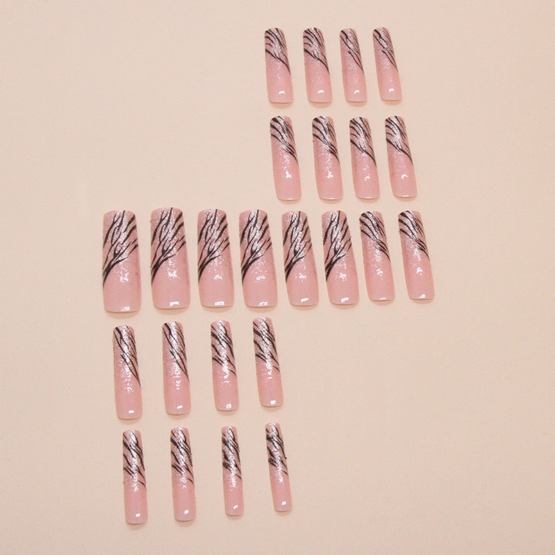 Extra Long Zebra Pattern Deep French Square 24PCS Free Size Press on Nails G014