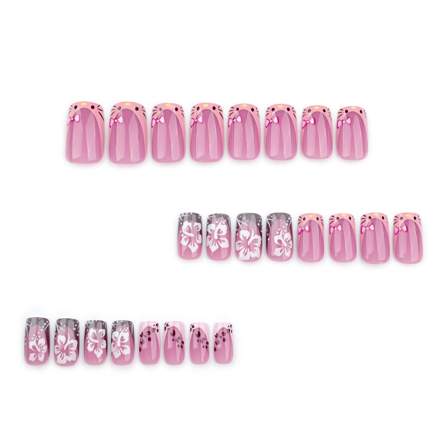French Sweet Hello Kitty Duck 24PCS Free Size Press on Nails JP3519
