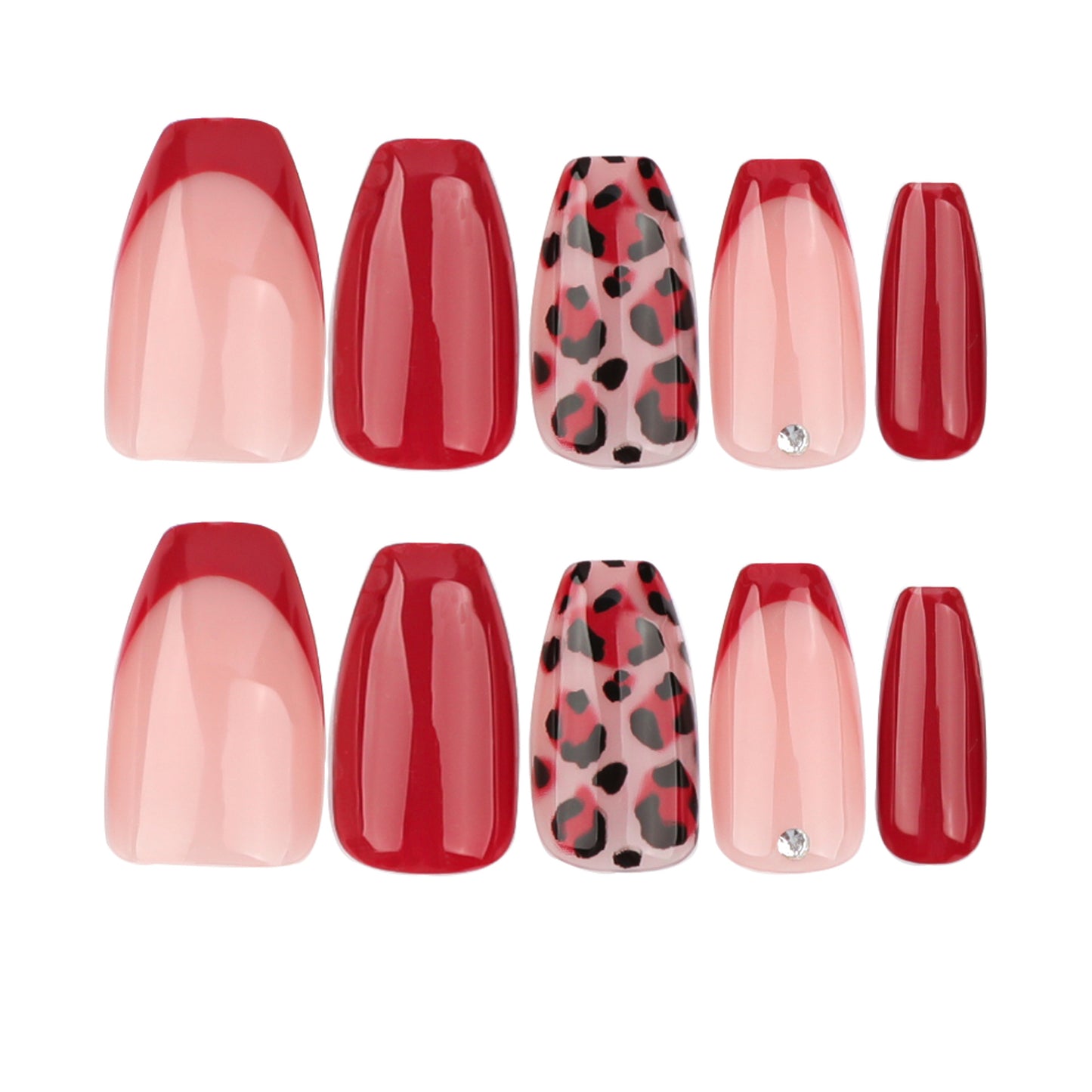 Dried Rose French Tip Coffin 24PCS Free Size Press on Nails JP3528