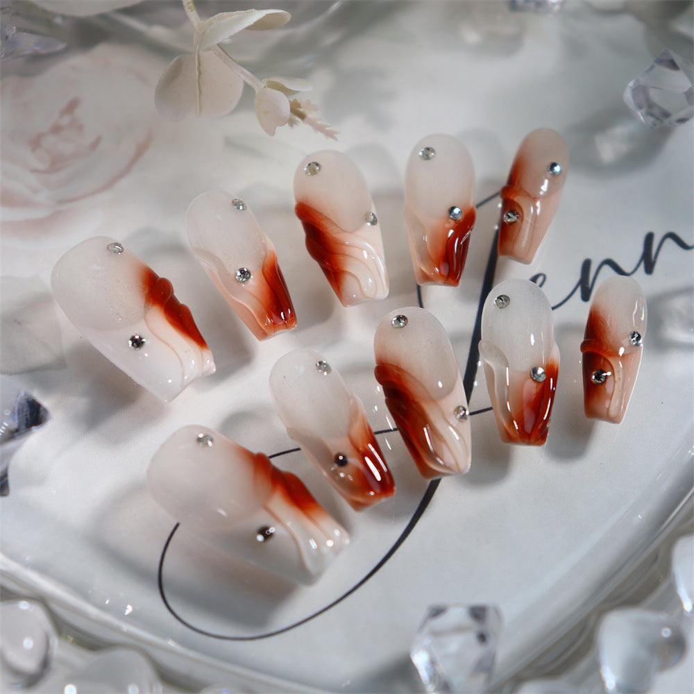 Tiramisu French Tip Handmade Coffin Press on Nails A544