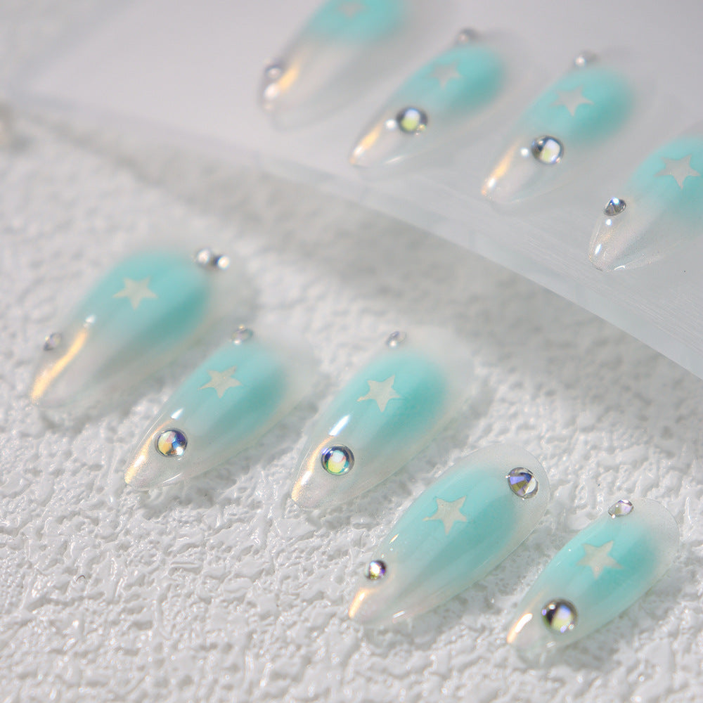 Star Mint Mambo Handmade Almond Nails A911