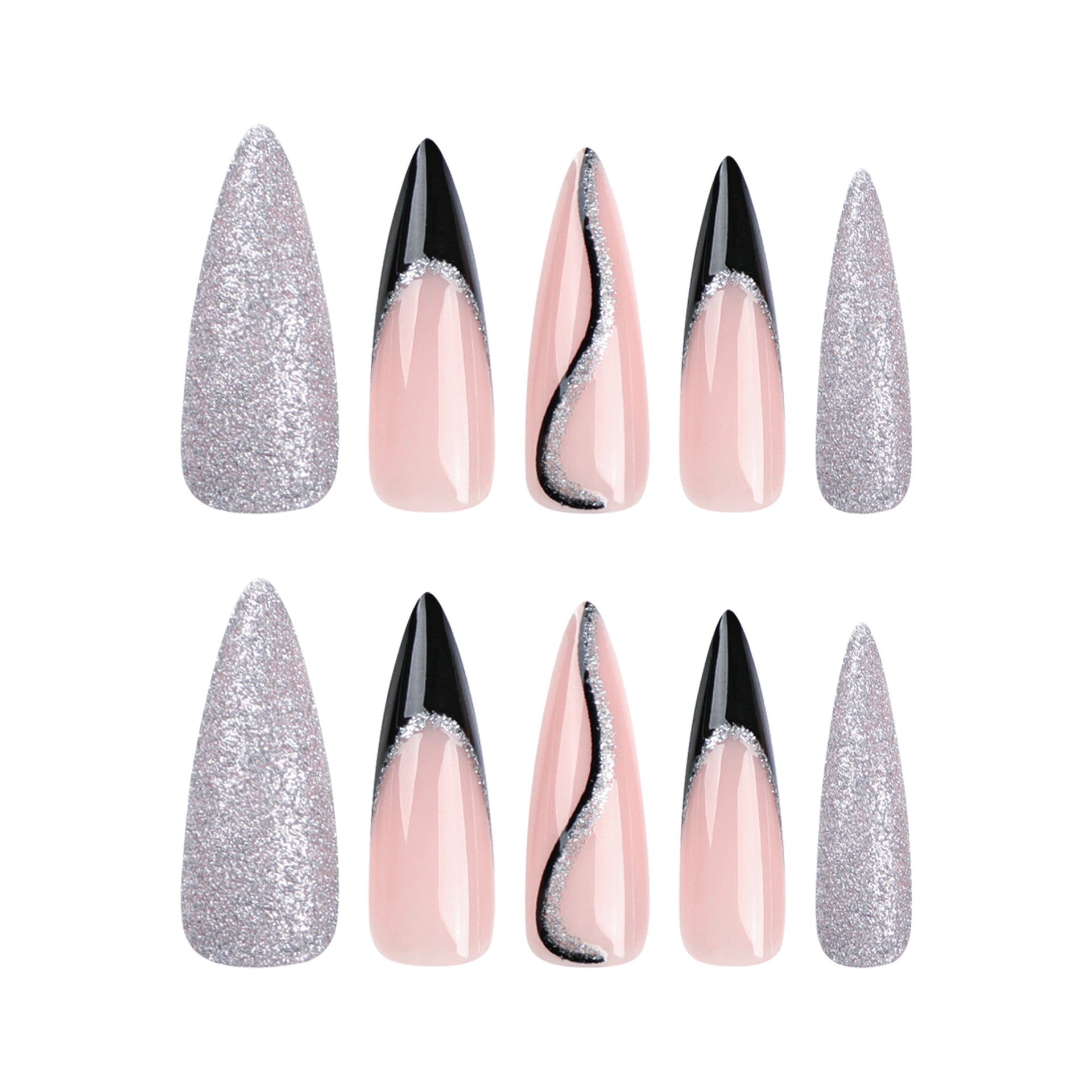 Club Queen French Tip Stiletto 24PCS Free Size Nails JP3111 - NoirNail