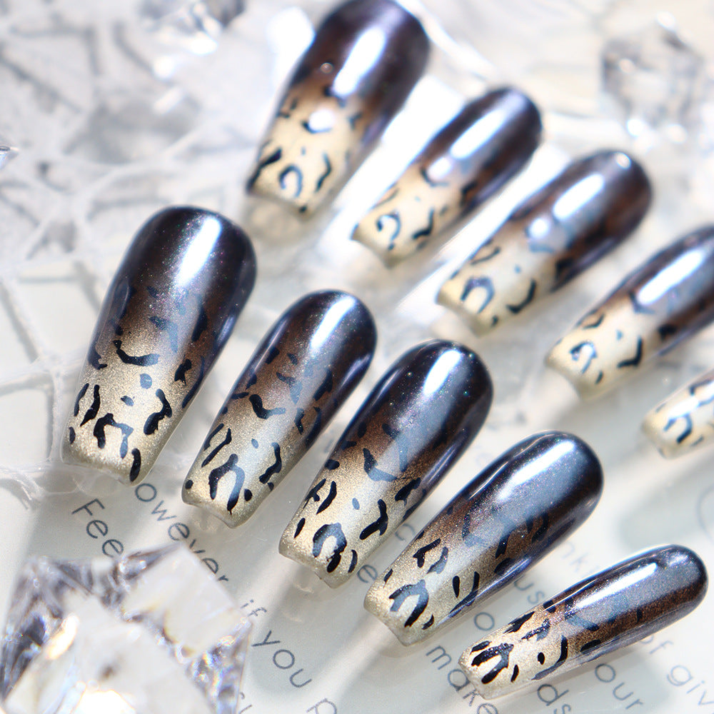 Black Leopard Print Handmade Coffin Press On Nails A730