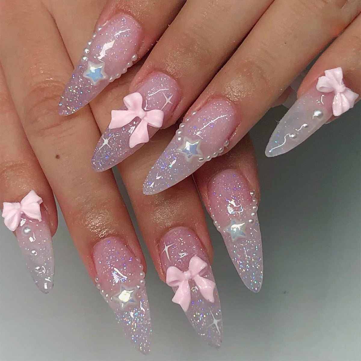 Sailor Moon French Tip Almond 24PCS Free Size Press on Nails JP2948