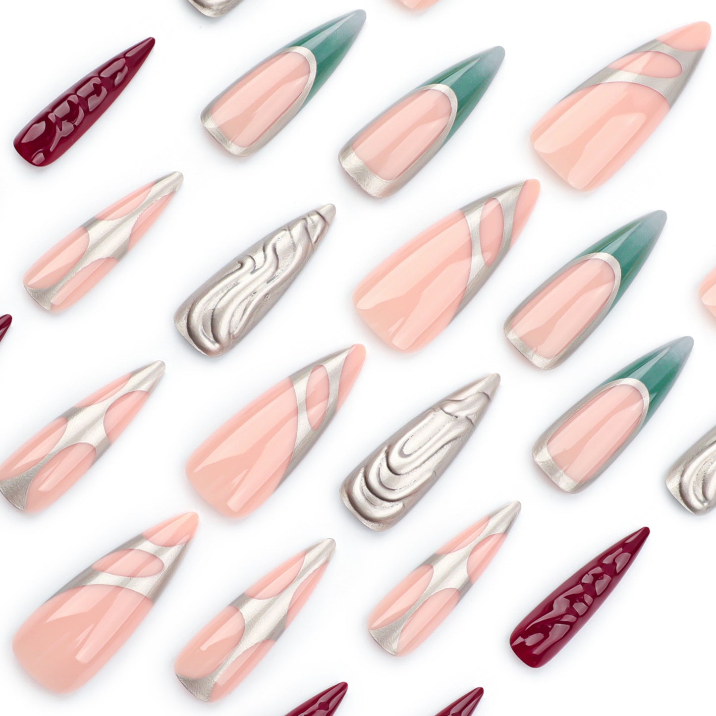 Future Metallic Y2K Stiletto 24PCS Free Size Press on Nails JP3523