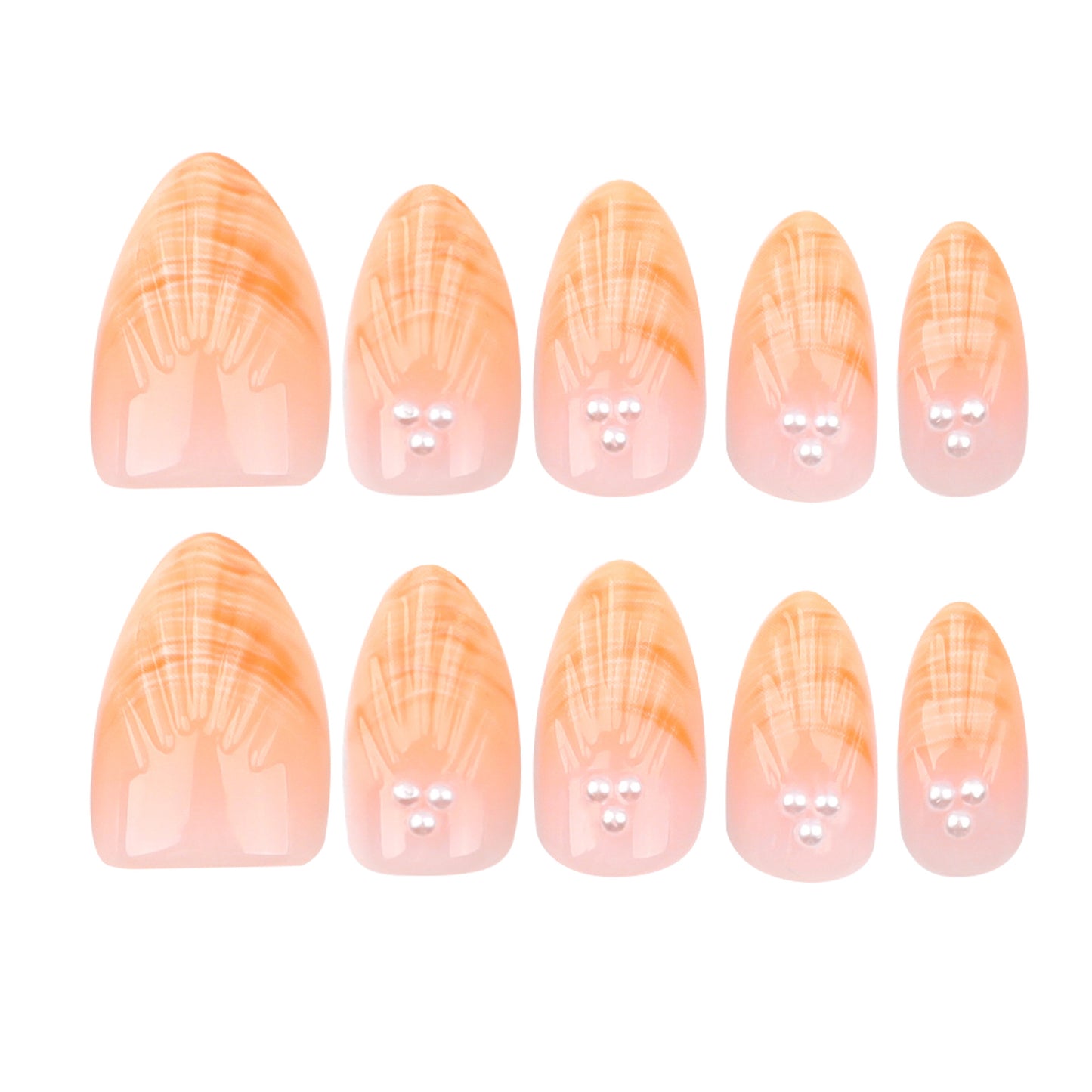 3D Shell Pearl Almond 30PCS Free Size Press on Nails GD14