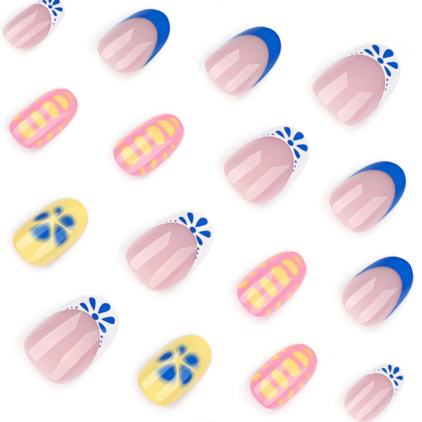 Blooming Flowers Almond 24PCS Free Size Press on Nails JP3961