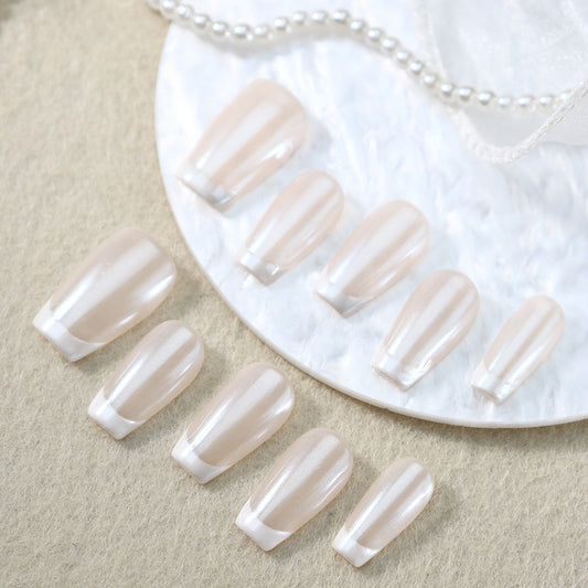 White Wedding Dress French Tip Handmade Coffin Nails A270