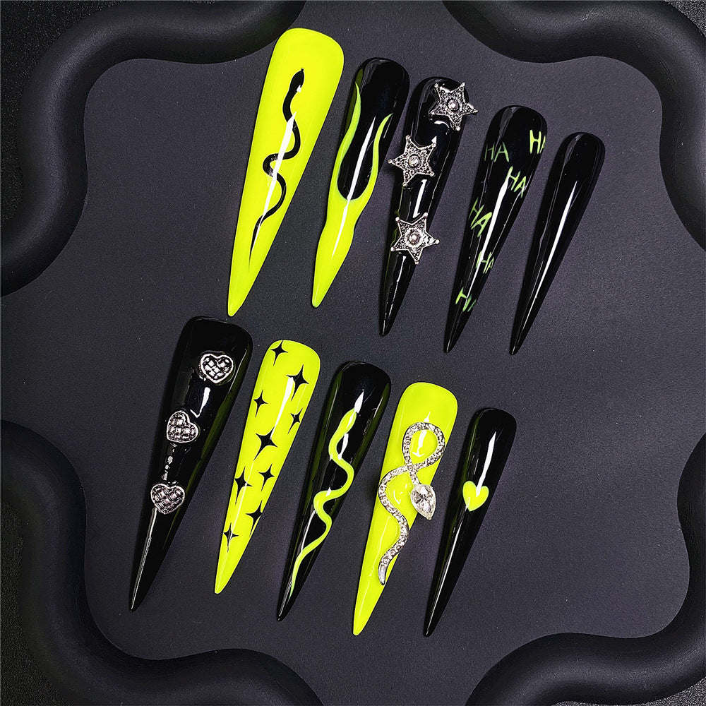 Cool Flame Pentagram Handmade Stiletto Press On Nails A36027