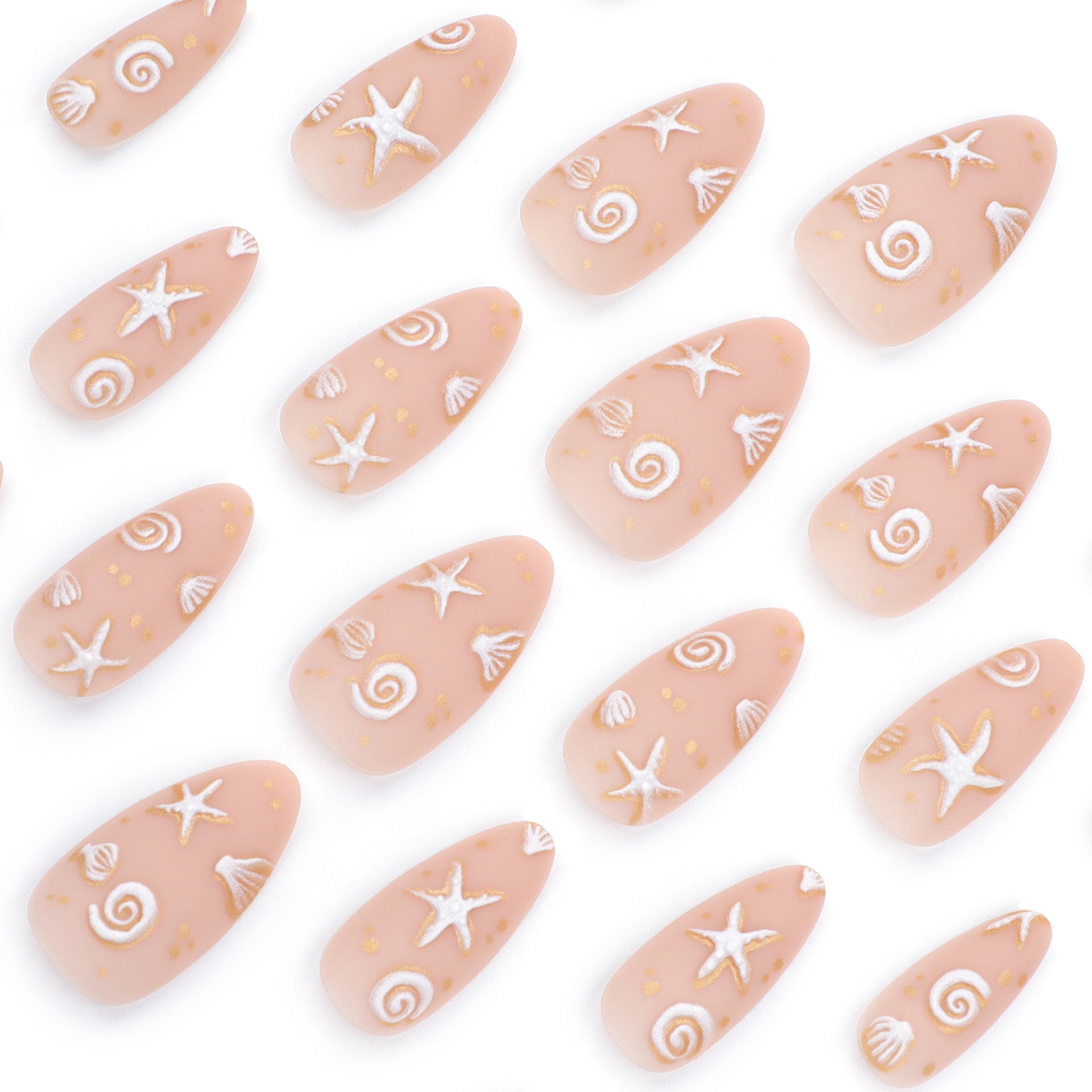 Simple Ocean Shells Handmade Almond 24PCS Free Size Nails JP3441 - NoirNail
