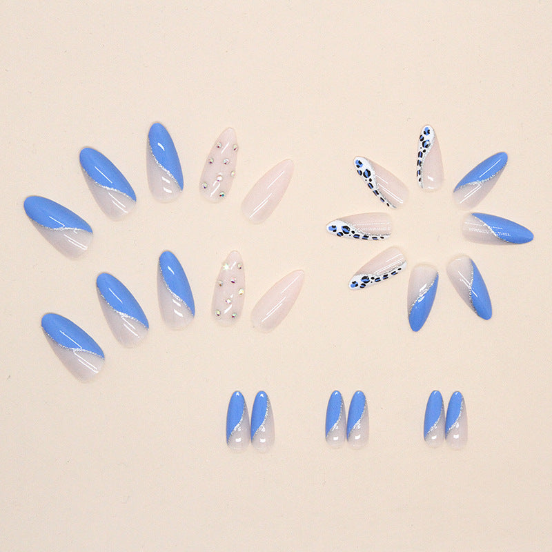 Navy Blue Leopard Print Stiletto Press On Nails - NoirNail