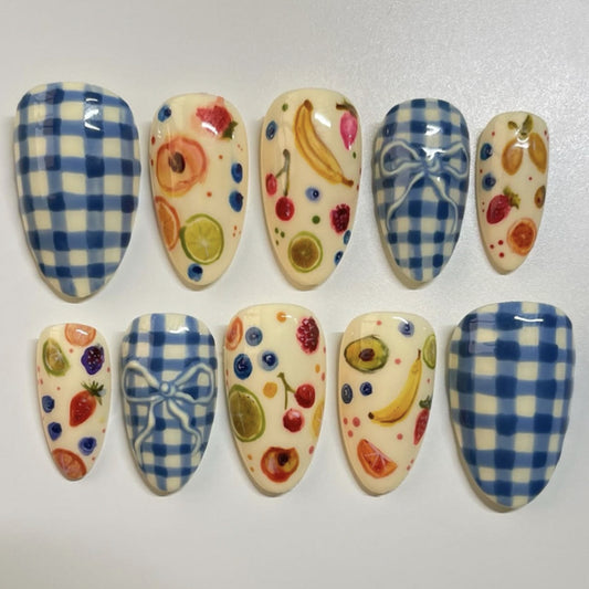Picnic Fruit Almond 24PCS Free Size Press on Nails JP3887