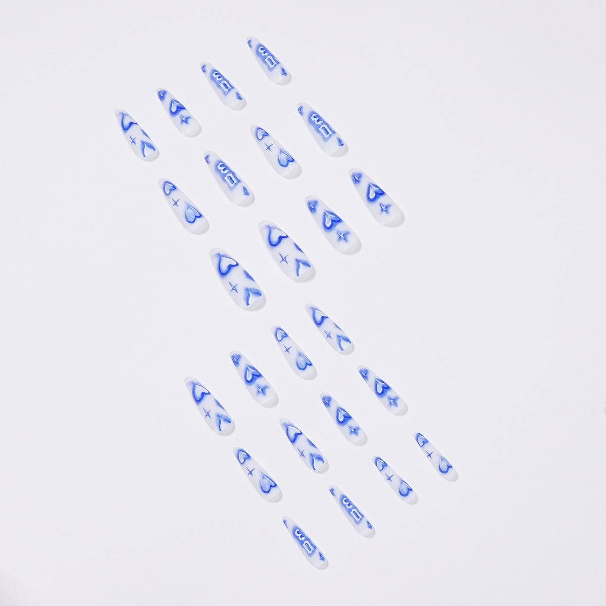 Denim Blue Heart Graffiti Coffin  24PCS Free Size Nails JP1145 - NoirNail