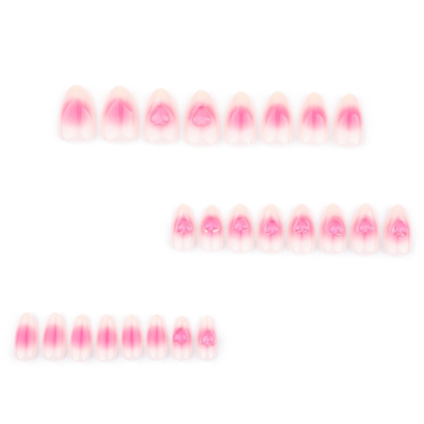 3D Peach Pink Heart  Almond 24PCS Free Size Press on Nails JP3577