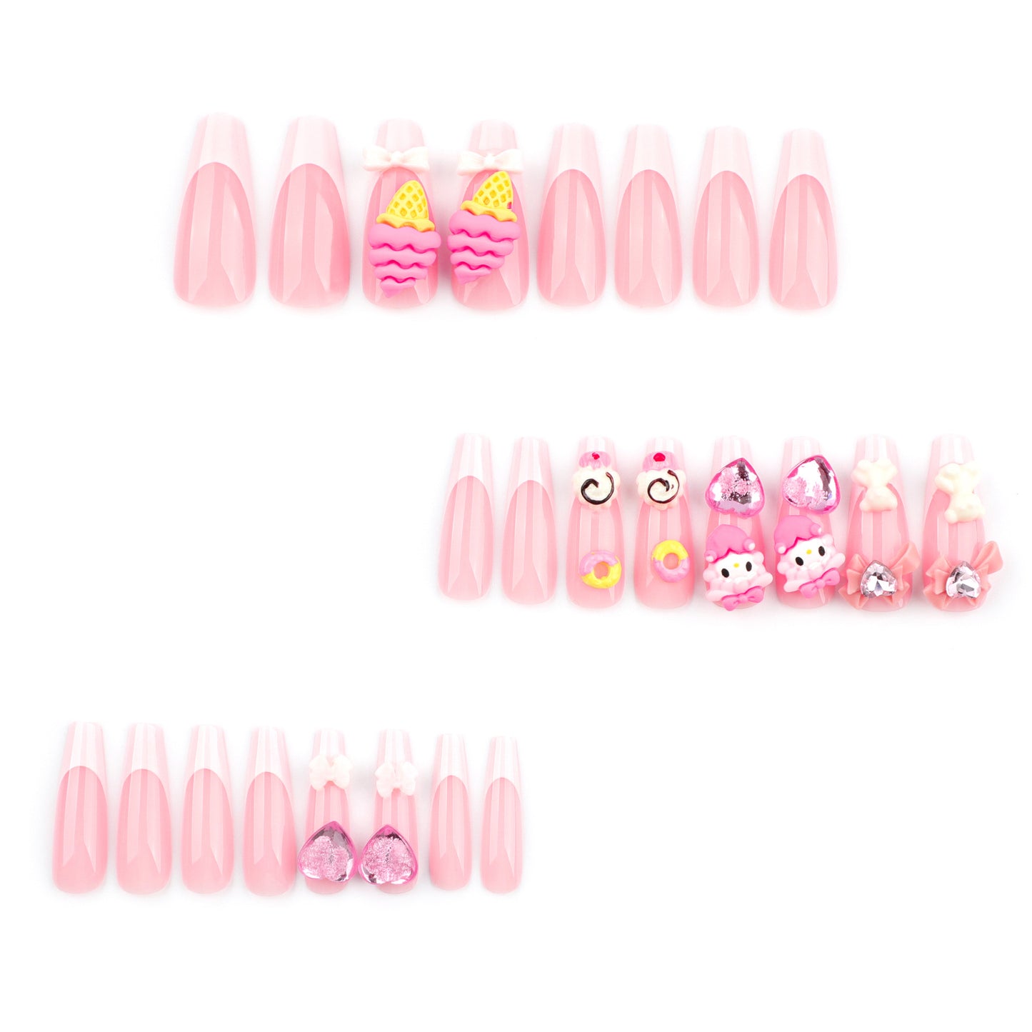 3D Ice Cream Cone Coffin 24PCS Free Size Press on Nails JP2800