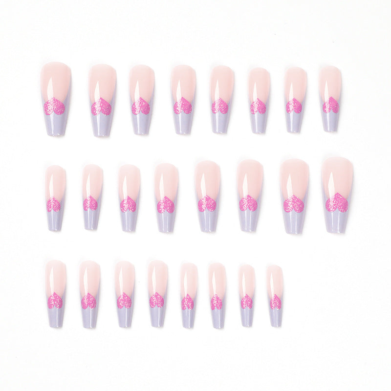 Pink Heart French Tip Coffin 24PCS Free Size Nails JP1602 - NoirNail
