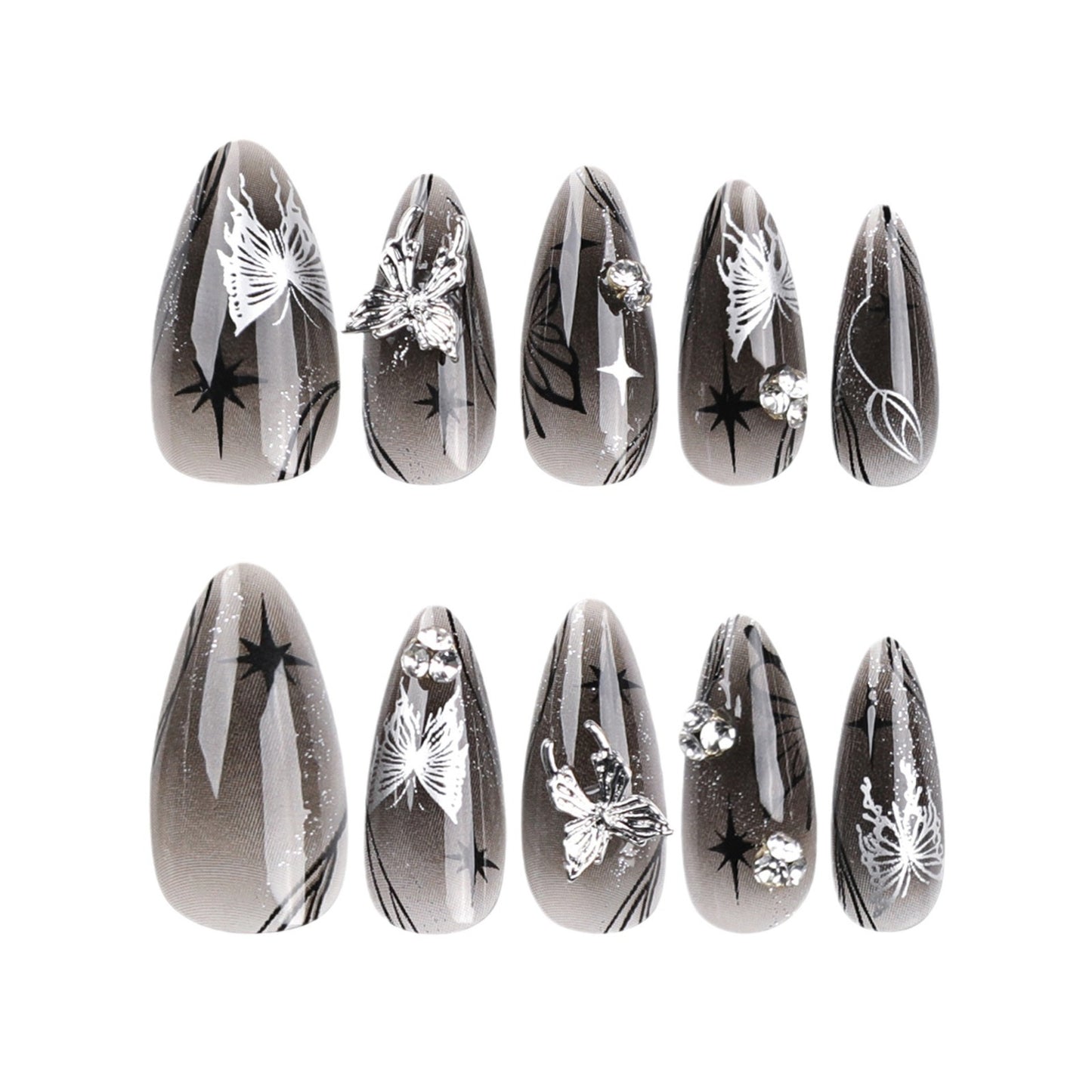 Glacier Butterfly Y2K  Almond 24PCS Free Size Nails JP3025 - NoirNail