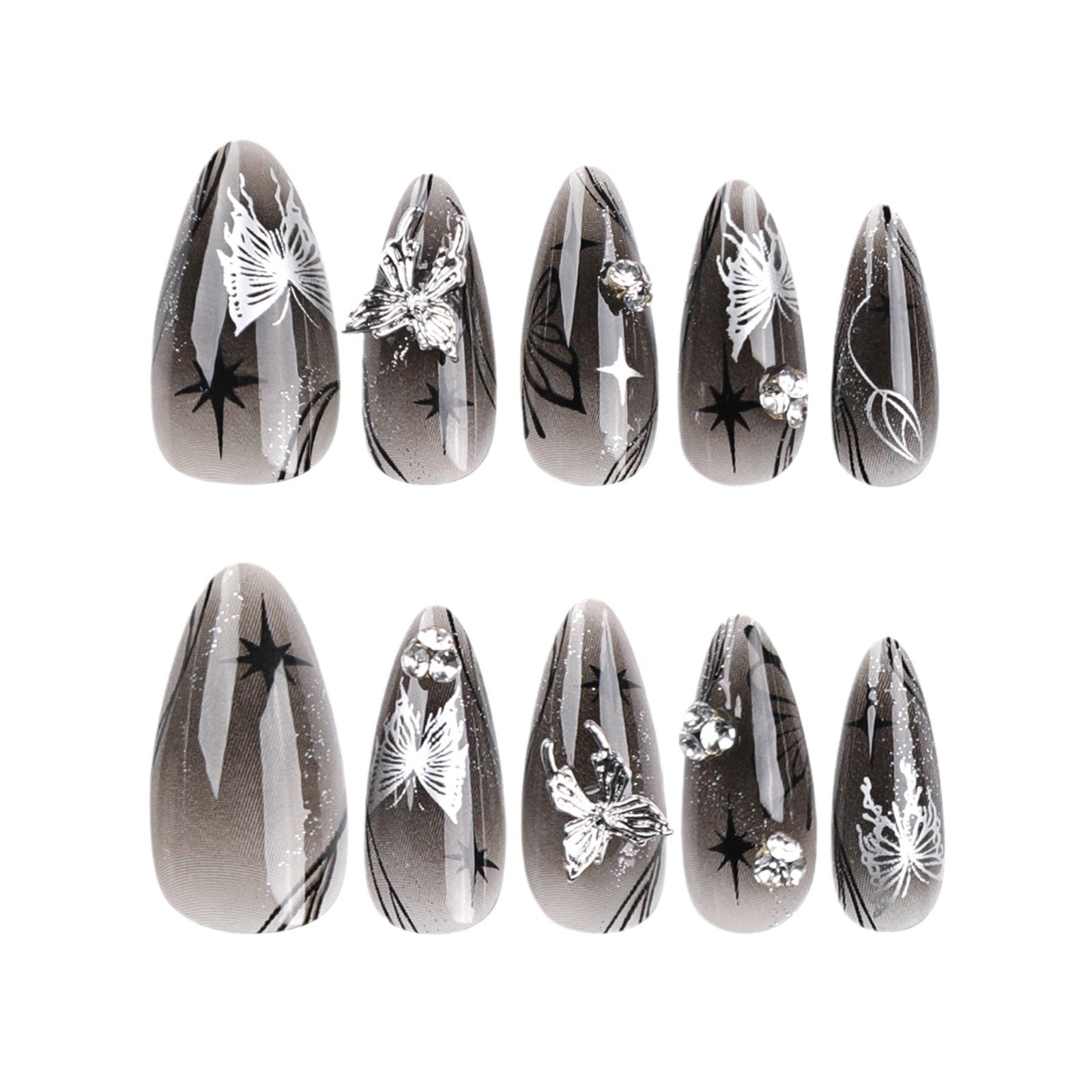 Glacier Butterfly Y2K  Almond 24PCS Free Size Nails JP3025 - NoirNail