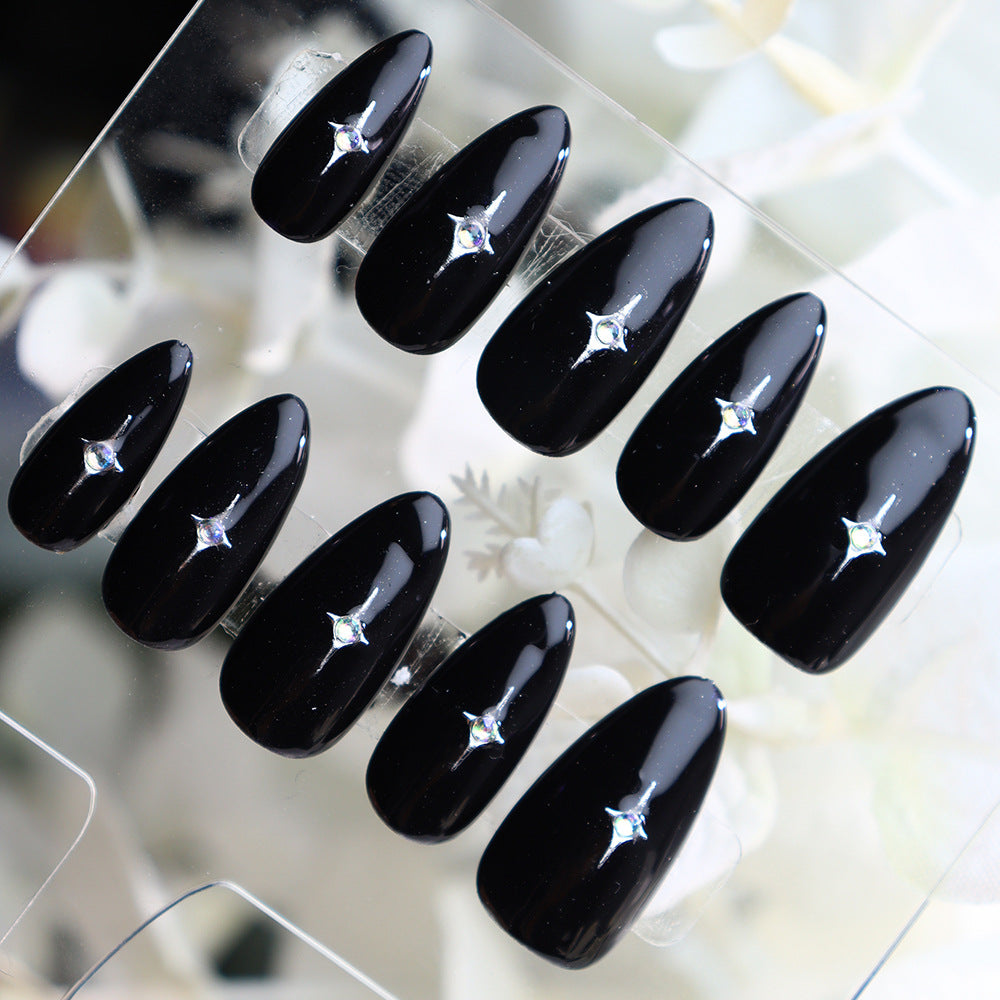 Simple Starry Sky Handmade Almond  Nails A295 - NoirNail