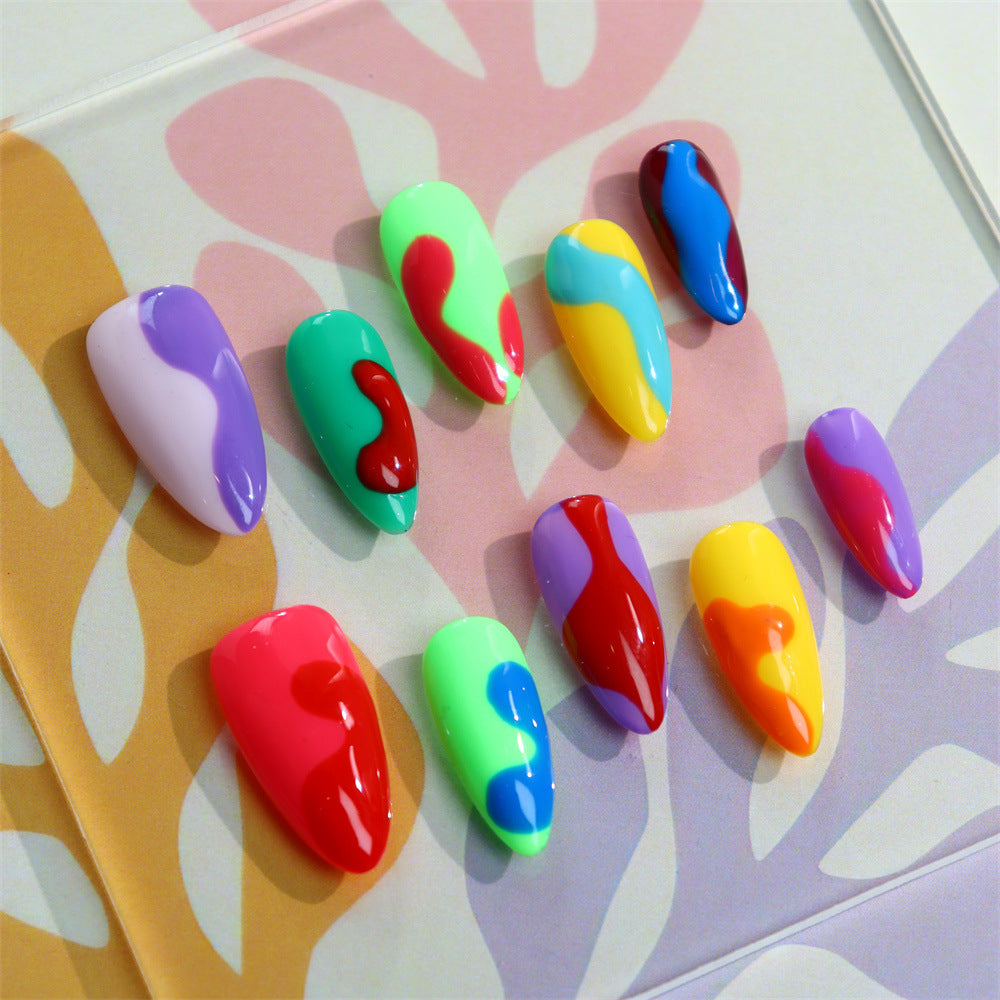 Colored Building Blocks Pop Art Handmade Almond Press On Nails A601