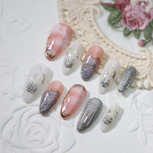 Beach Rose  Handmade Almond  Nails A792 - NoirNail
