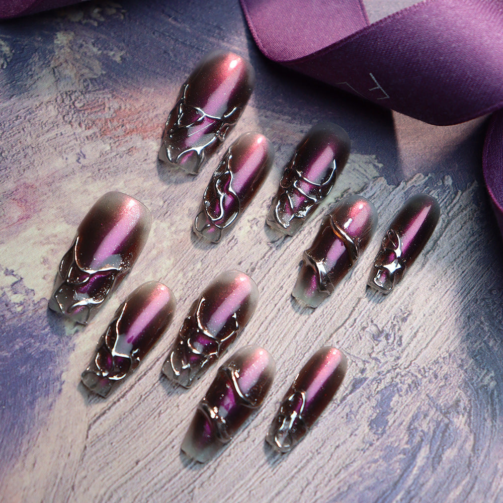 Purple Futuristic Y2K  Handmade Coffin Press on Nails A773
