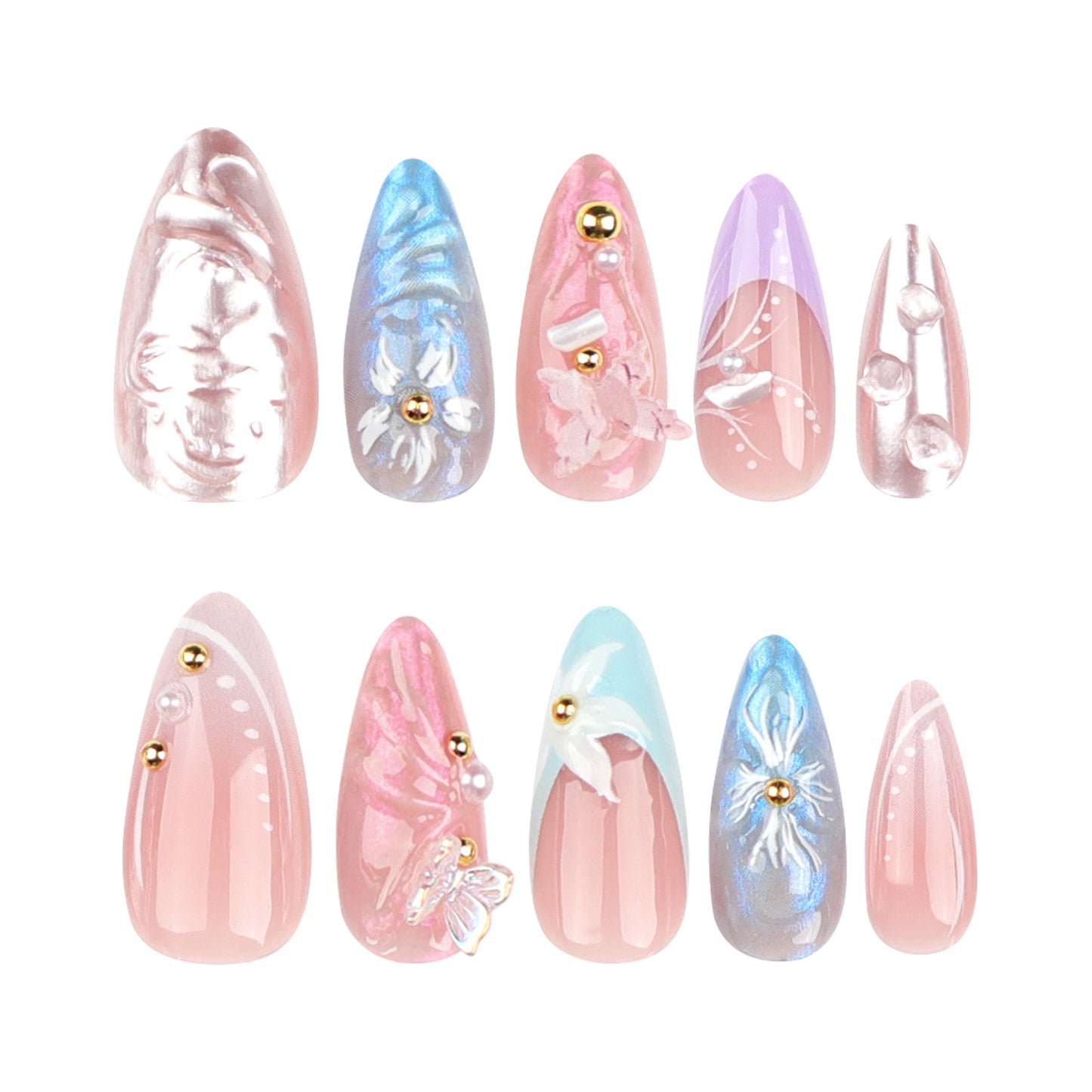 3D Water Ripple Carving Series Stiletto press on nail - NoirNail