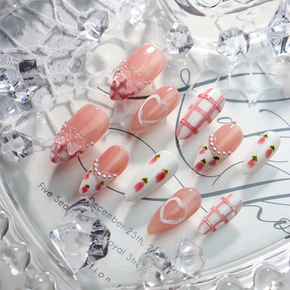 Sweetheart Waffles French Tip Handmade Almond Nails A703 - NoirNail