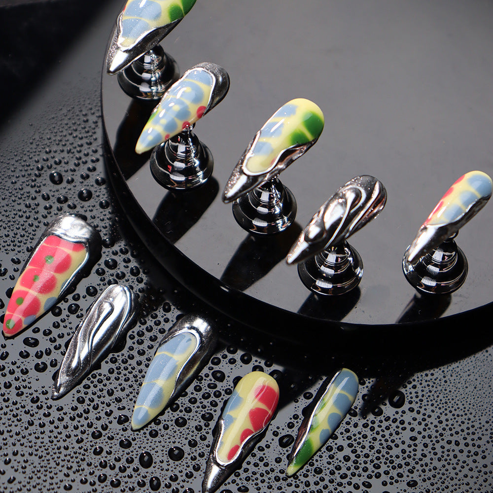 Punk Crocodile Pattern Handmade Stiletto Press On Nails A858