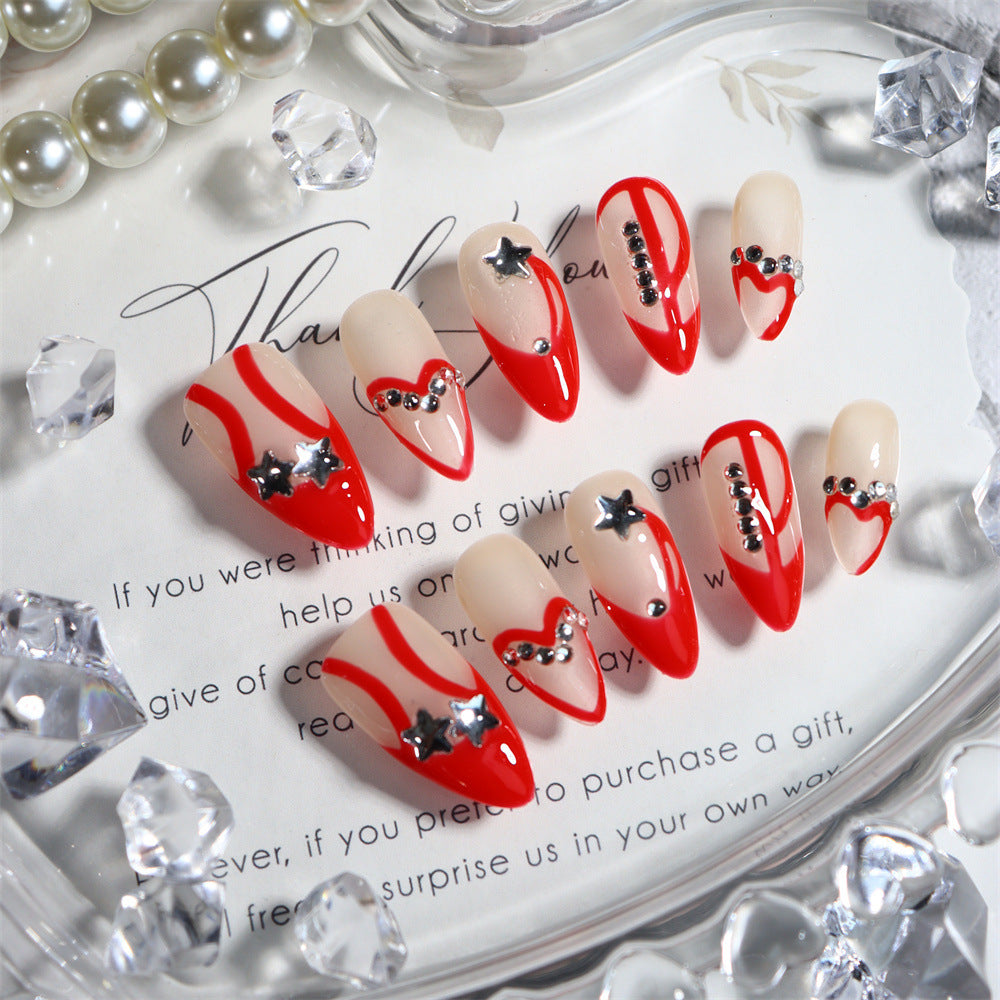 Valentine's Day Y2K Handmade Almond Press On Nails A556